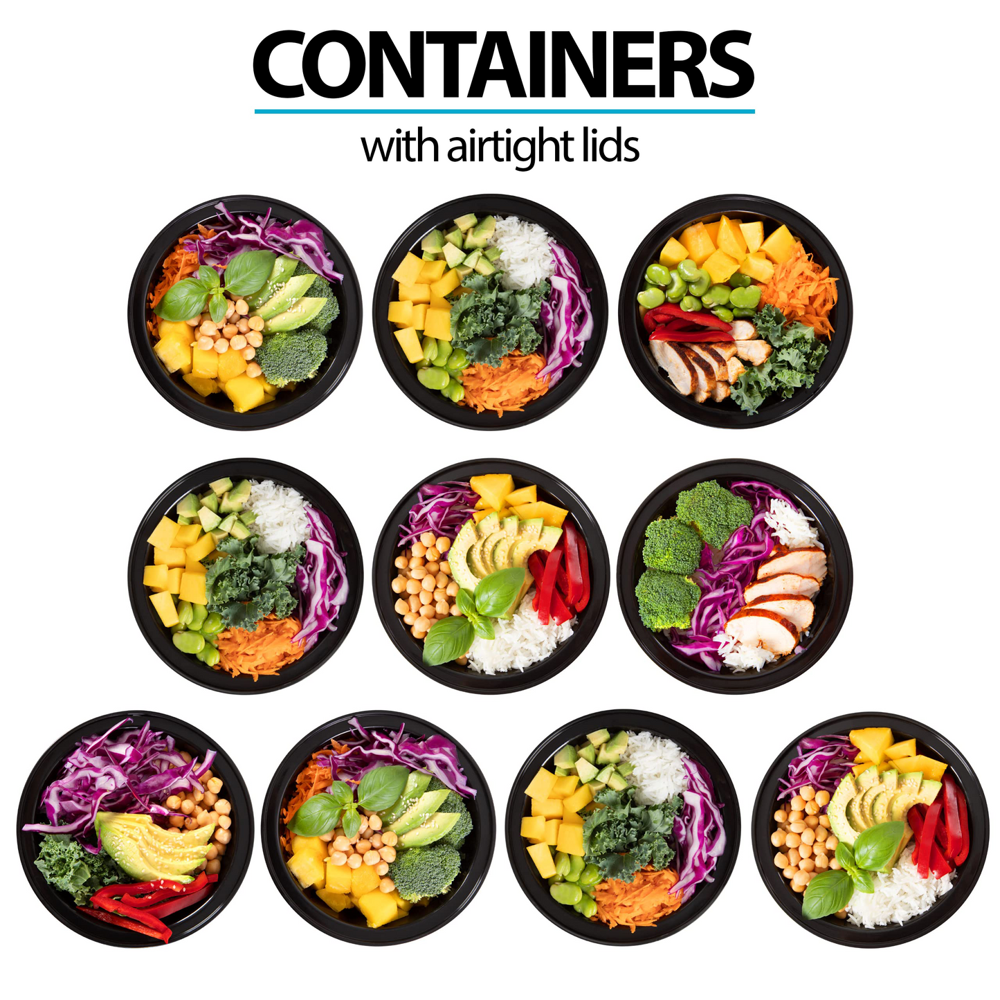 Round Reusable Containers with Airtight Lids - 828ml