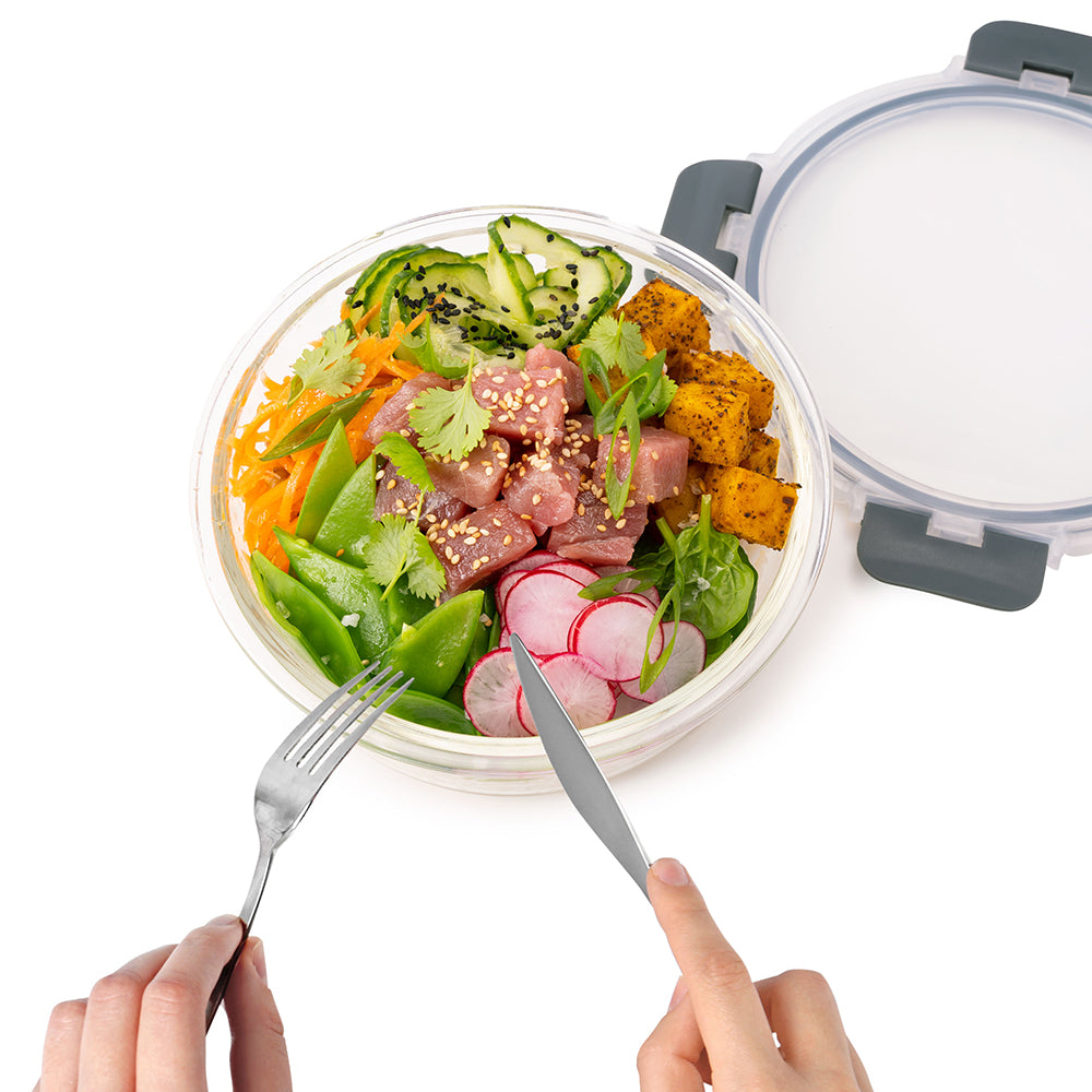 Glass Stackable Round Containers - 950ml 650ml & 400ml - 3 PACK