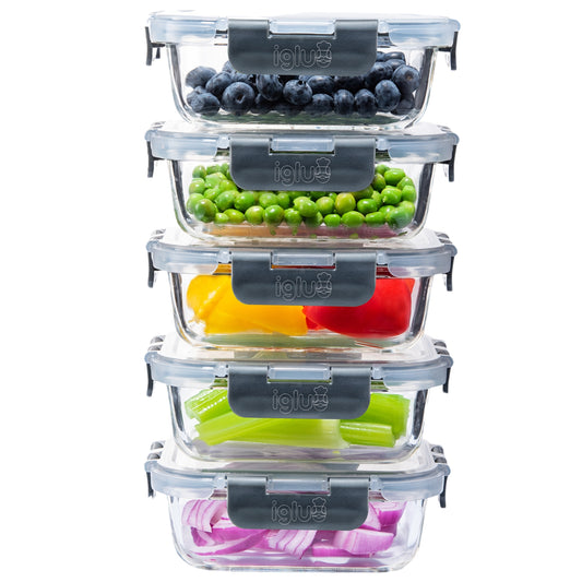 Rectangle Glass Food Storage Containers - 370ml - 5 PACK