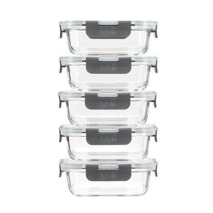 Rectangle Glass Food Storage Containers - 370ml - 5 PACK