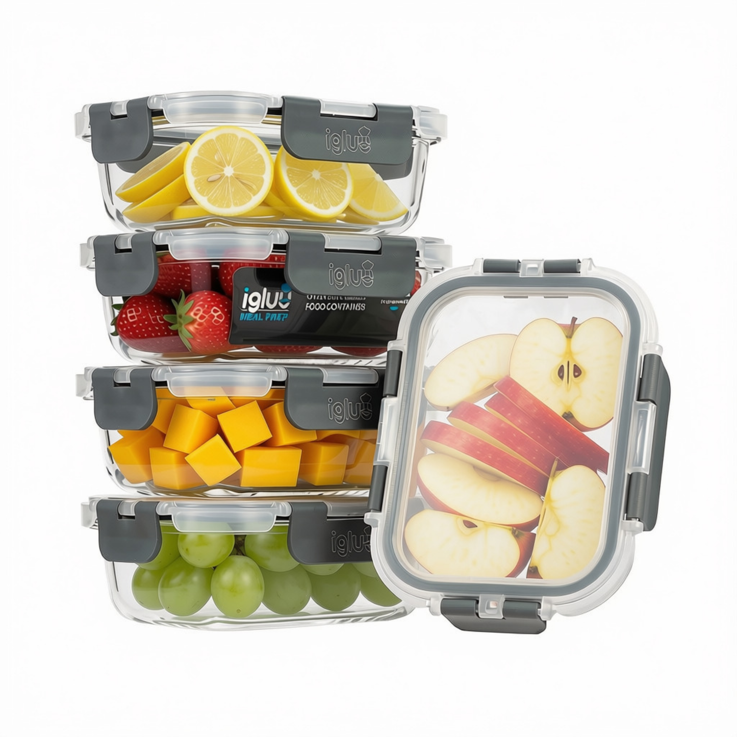 Rectangle Glass Food Storage Containers - 370ml - 5 PACK