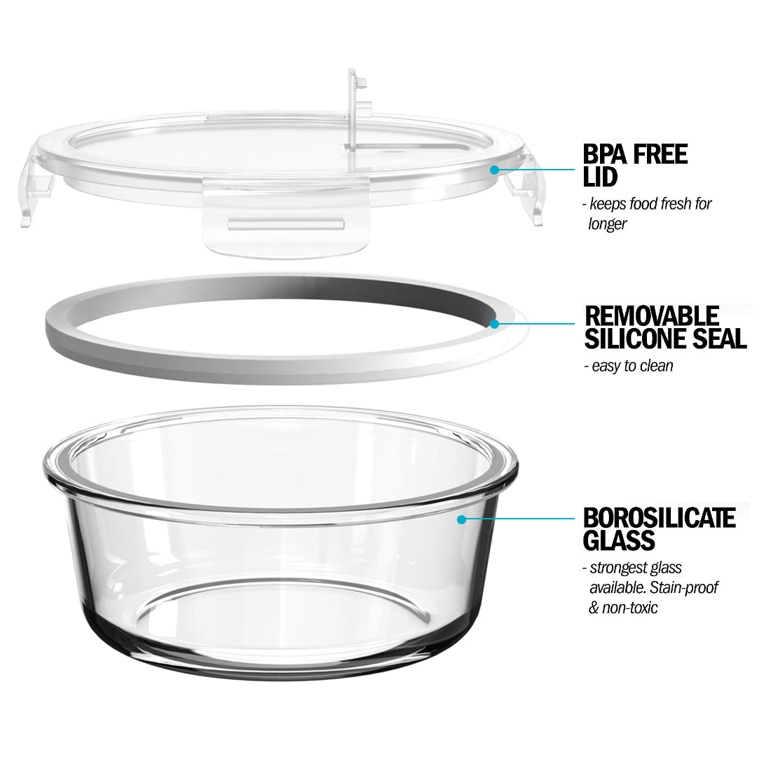 ROUND Glass Containers with steam vent lid - 5 Pack