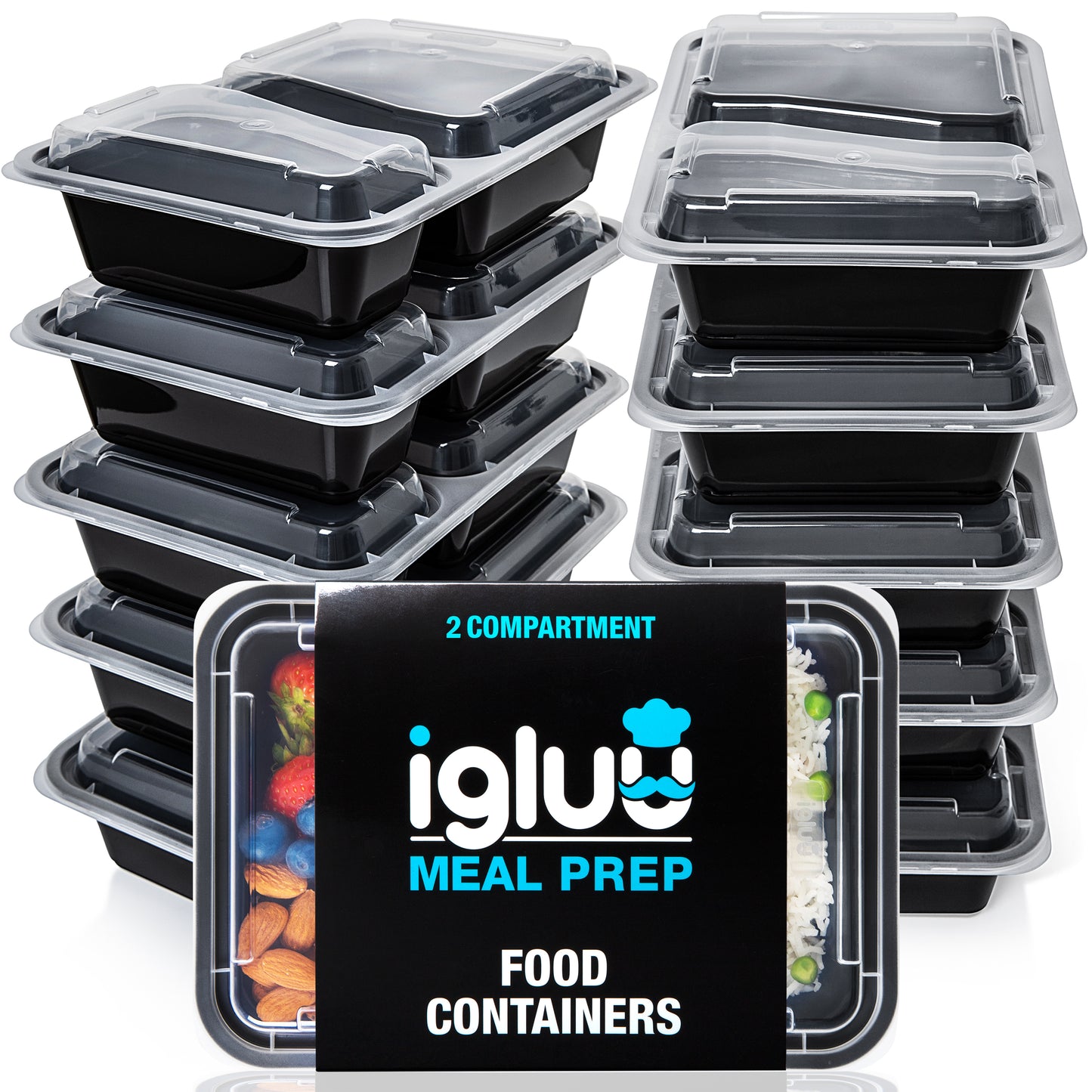 2 Compartment Meal Prep Food Containers with Airtight Lids