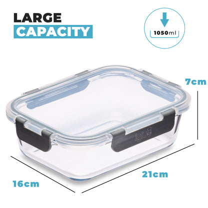 Glass Containers with Snap Lock Lids 1050ml - 3 Pack